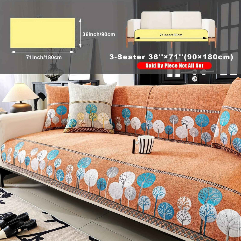 Pet Proof Couch Cover - Boho Chenille Sofa Cover with Tree Embroidery