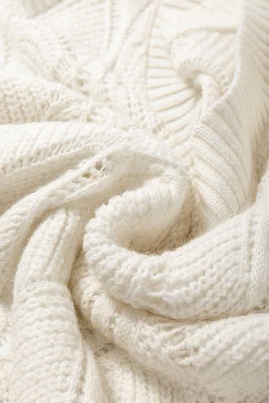 Hollow-Out Knit V-Neck Drop Shoulder Sweater