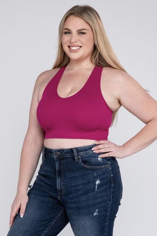 Ribbed Cropped Racerback Tank Top -Plus Sized - Pikemla