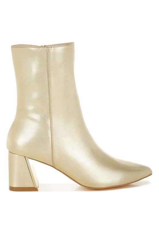 Kaira Metallic Accent Heel High Ankle Boots