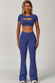 The Lavish Cut-out Crop Top Flared Leggings 2-Piece Set