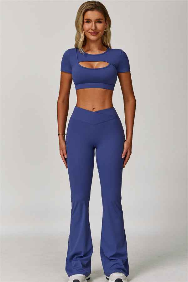 The Lavish Cut-out Crop Top Flared Leggings 2-Piece Set