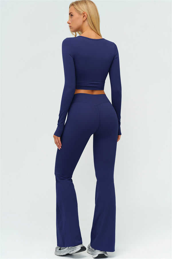 The Lushness Long Sleeve Crop Top Flared Leggings 2-Piece Set