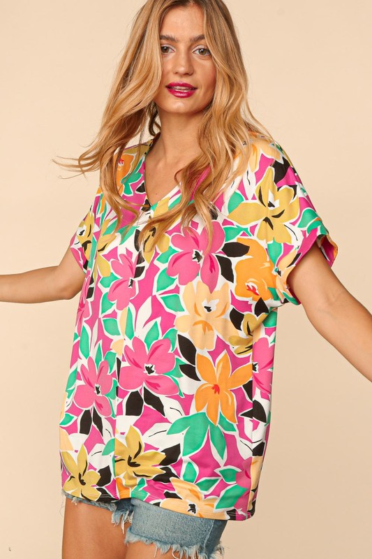 Plus Sized Floral Loose Fit Top - Pikemla