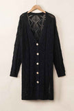 Solid Openwork Knit Button-Up Cardigan