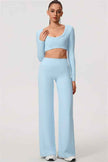 The Nestle Long Sleeve Crop Top Straight Leg Pants 2-Piece Set