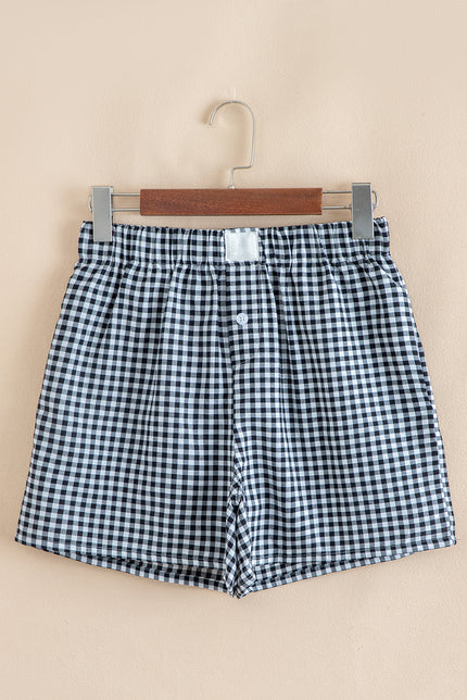 Black Gingham Printed High Waist Shorts - Pikemla