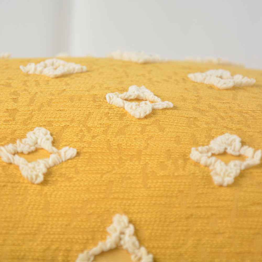 20''x20'' tufted floral 100% cotton throw pillow | 7 colors textured daisy stitch design | boho chic couch & bedroom accent | insert included