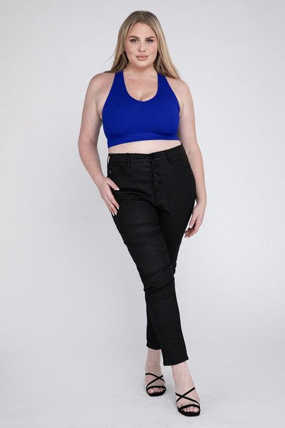 Ribbed Cropped Racerback Tank Top -Plus Sized - Pikemla