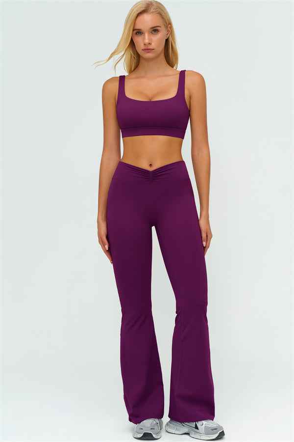 The Lushness V-Back Sports Bra Flared Leggings 2-Piece Set