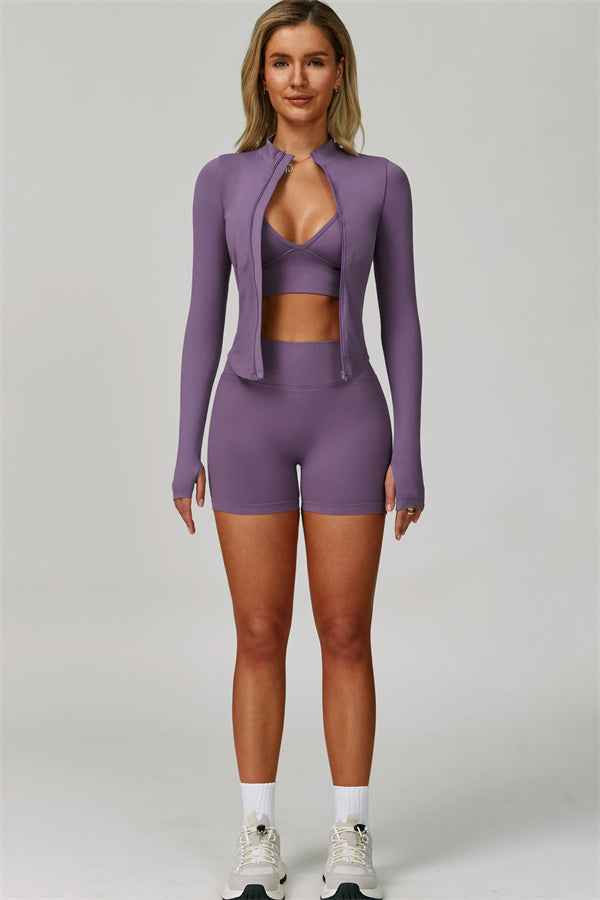 The Empower Jacket Sports Bra Shorts 3-Piece Set