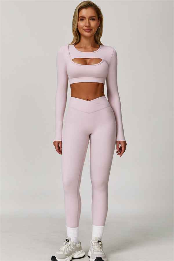 The Lavish Long Sleeve Cut-out Crop Top Leggings 2-Piece Set