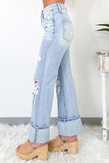 Beau Blue Light Wash Distressed Straight Jeans - Pikemla