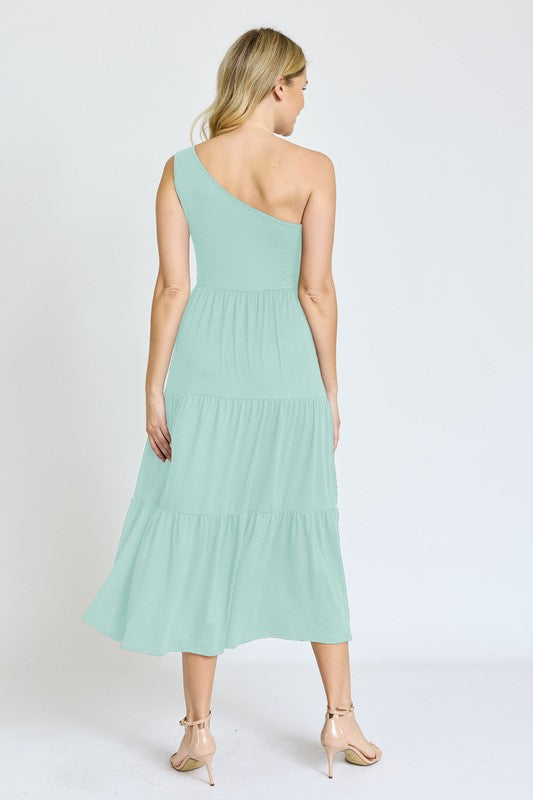 One Shoulder Ruffle Midi Dress - Pikemla