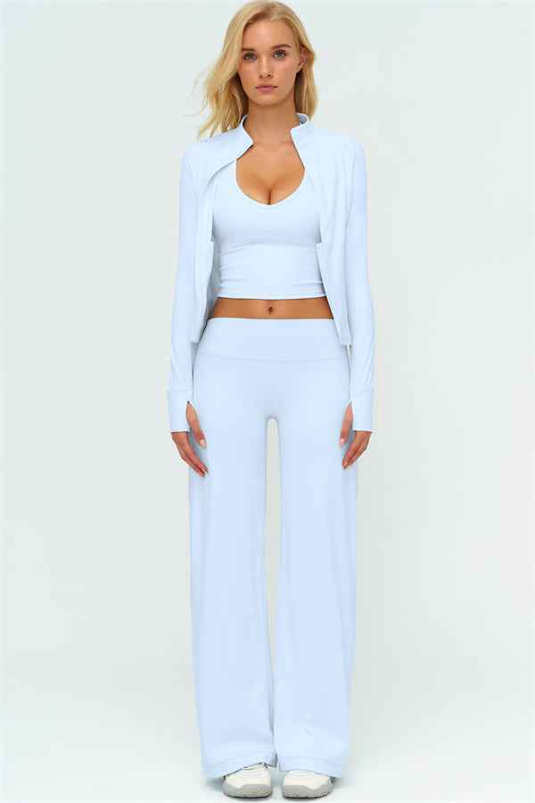 The Twirl Zip Jacket Halter Tank Top New Straight Leg Pants 3-Piece Set