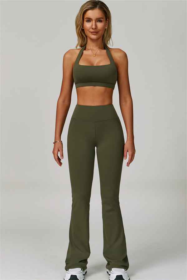The Bold Halter Sports Bra Flared Leggings 2-Piece Set