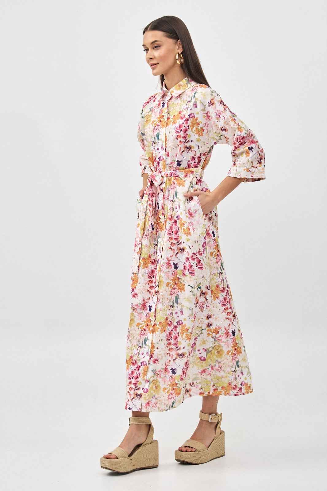 Floral Print Linen Dress