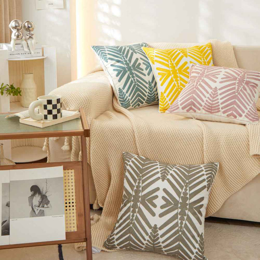 Textured Cotton Blend leaf tropical design Throw Pillow (With insert) size 18