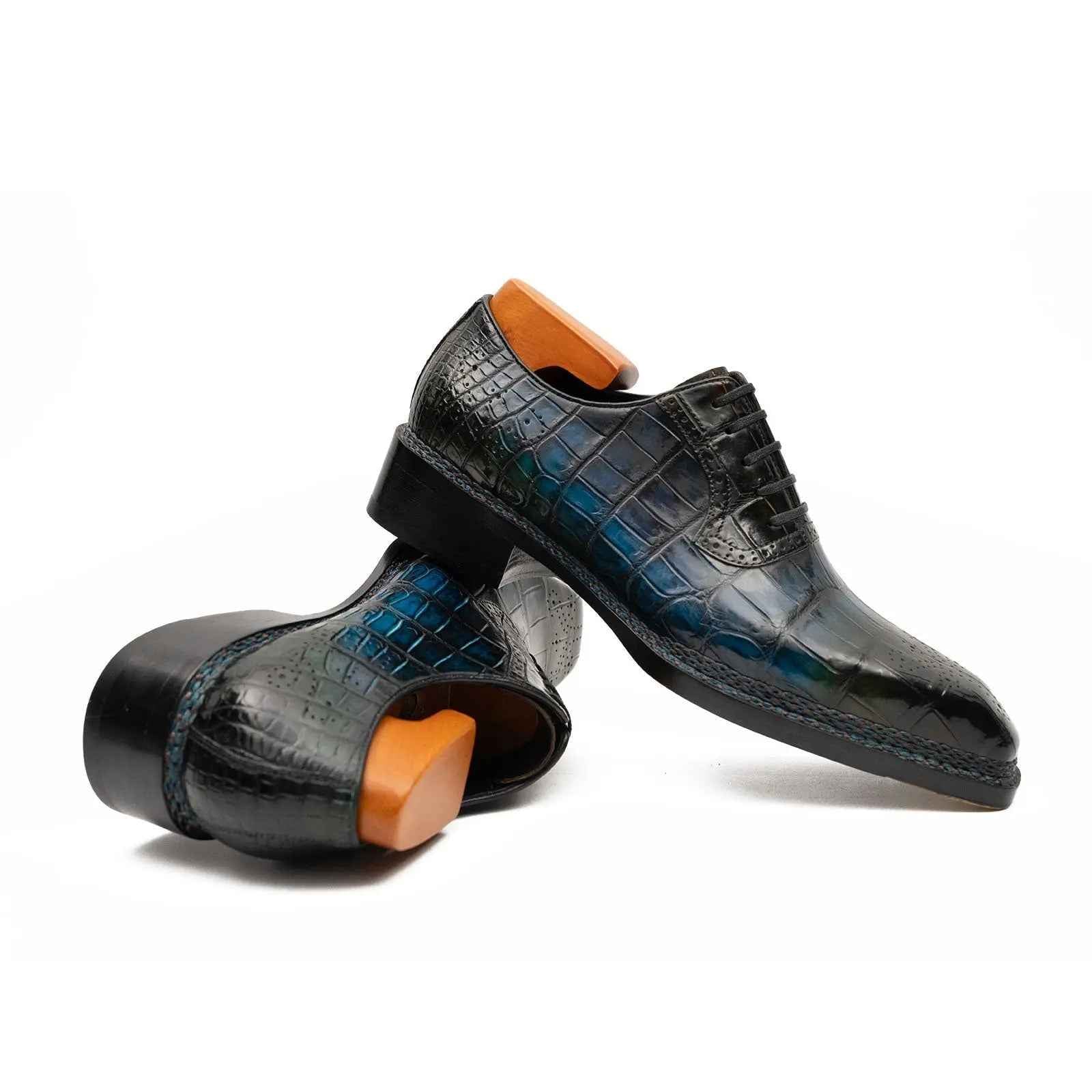 BLUE Crocodile Oxford Shoes Goodyear Norwegian 8015