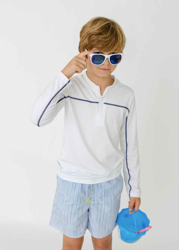 Boys White Zip Rashguard