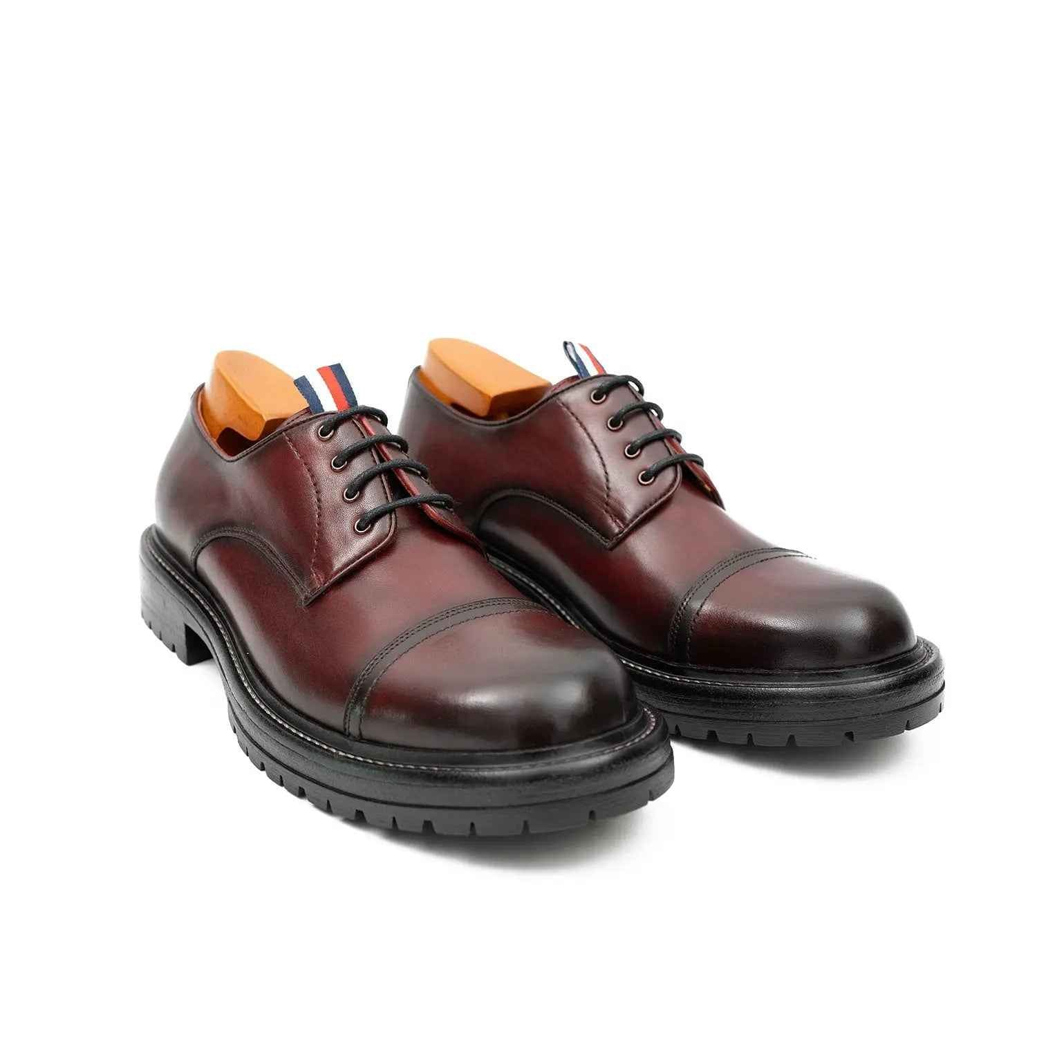 Big Cap Toe Derby shoes Wine red