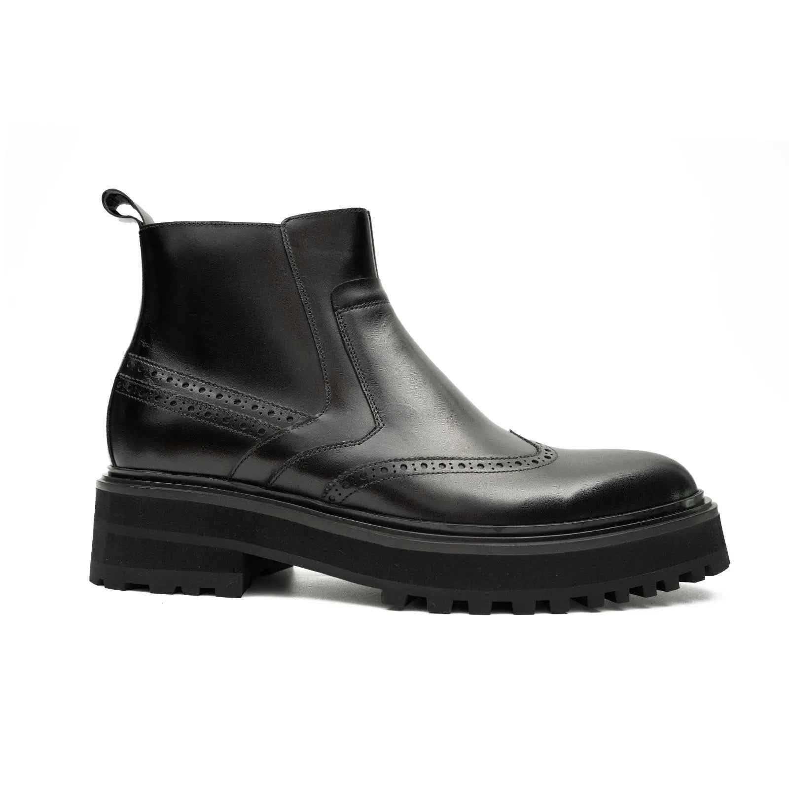 Black Brogue Leather Chelsea Boots