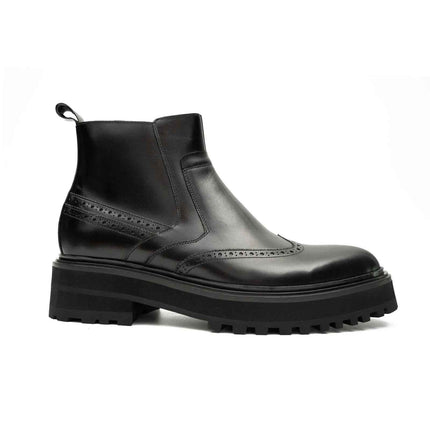 Black Brogue Leather Chelsea Boots