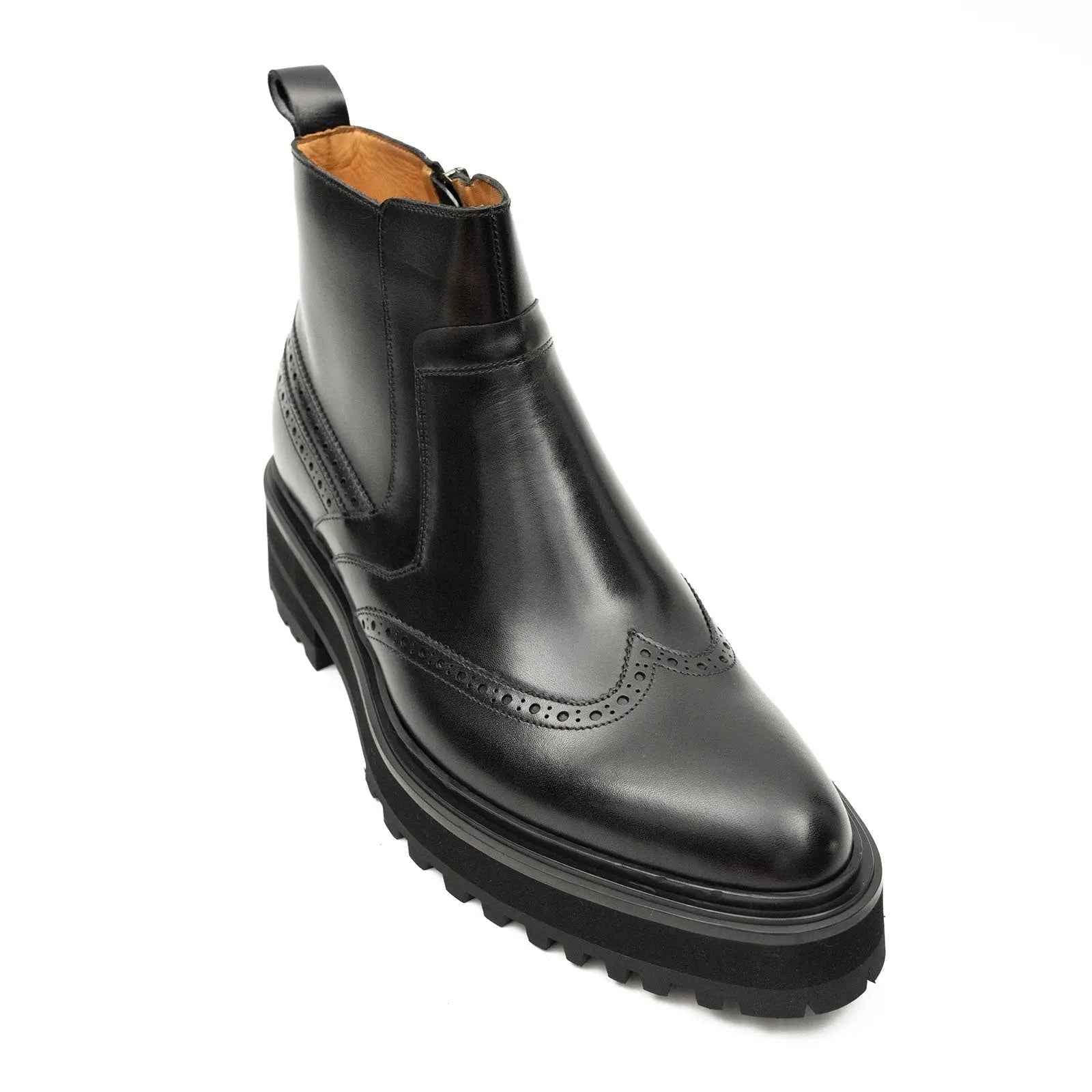 Black Brogue Leather Chelsea Boots