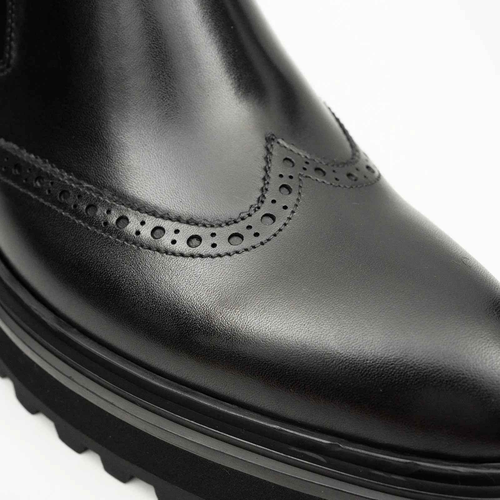 Black Brogue Leather Chelsea Boots
