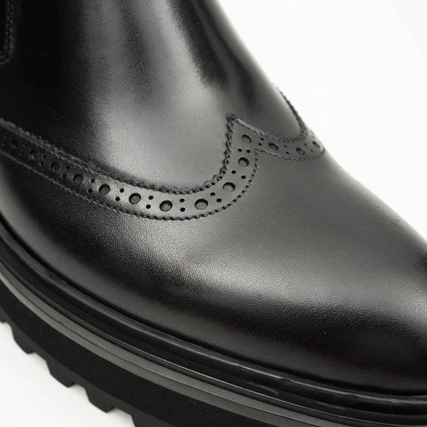 Black Brogue Leather Chelsea Boots