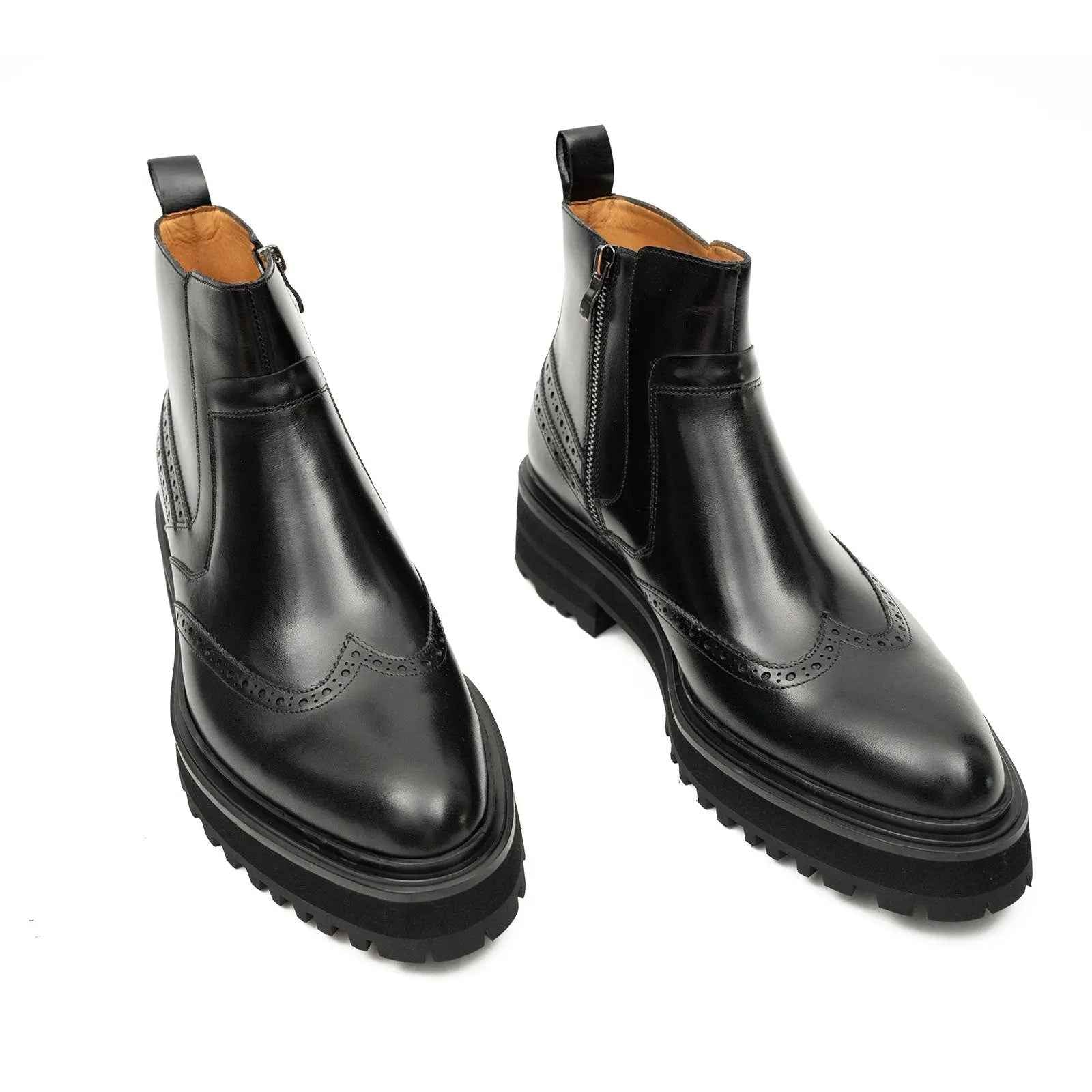 Black Brogue Leather Chelsea Boots