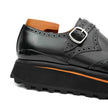 Black Brogue Monk Shoes With Chunky Sole
