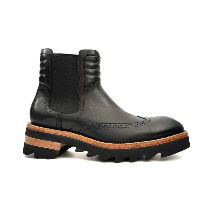 Black Brogue Platform Chelsea Boot