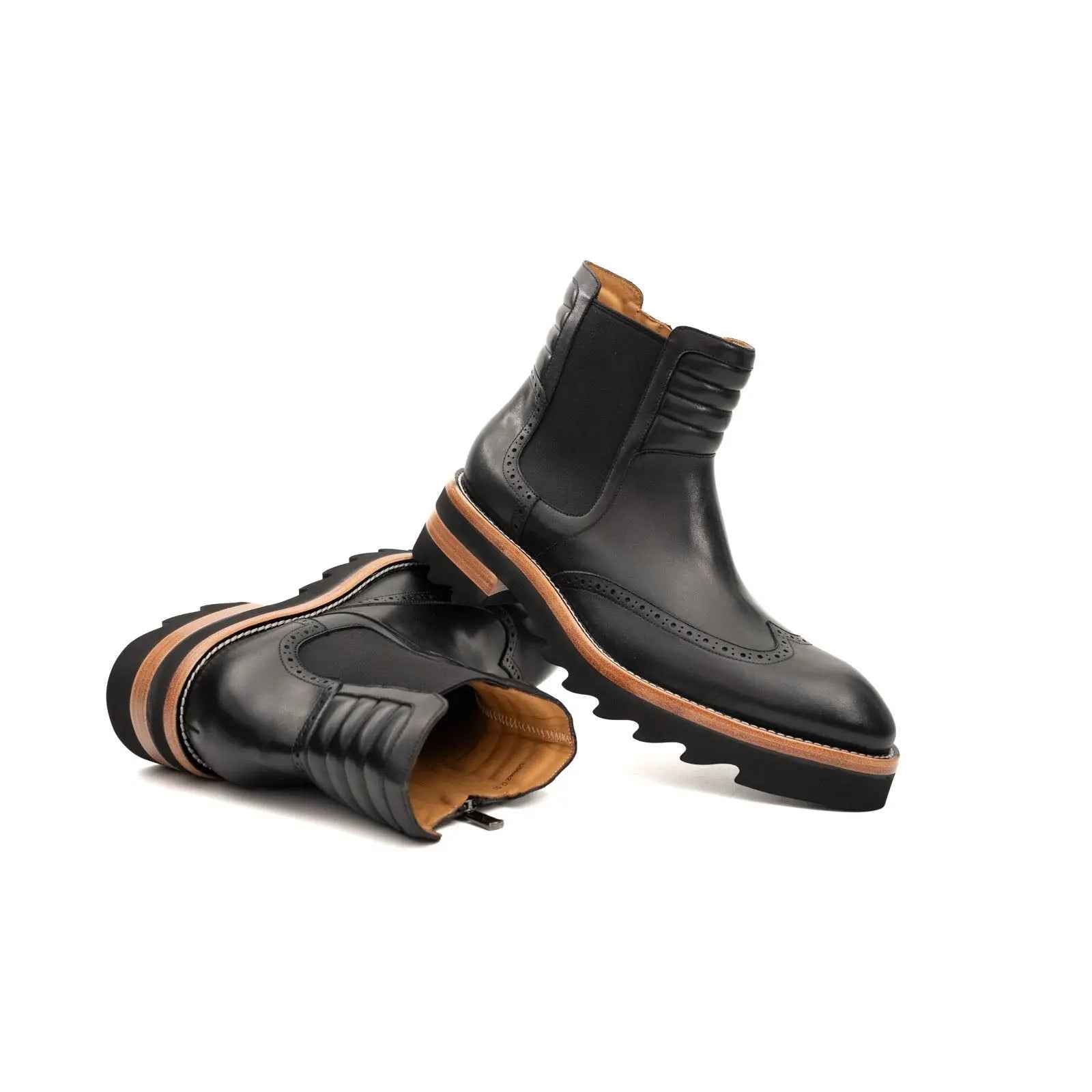 Black Brogue Platform Chelsea Boot