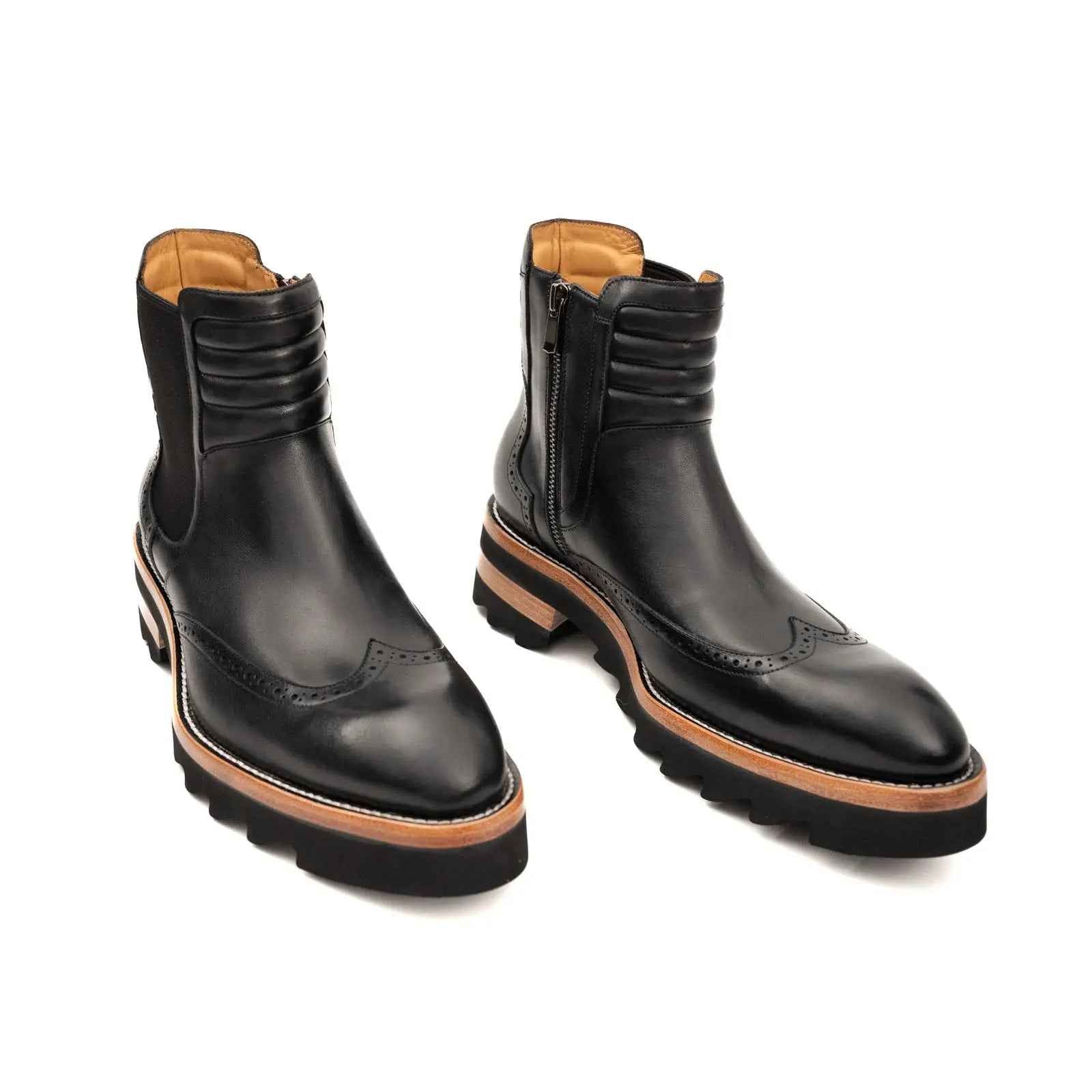 Black Brogue Platform Chelsea Boot