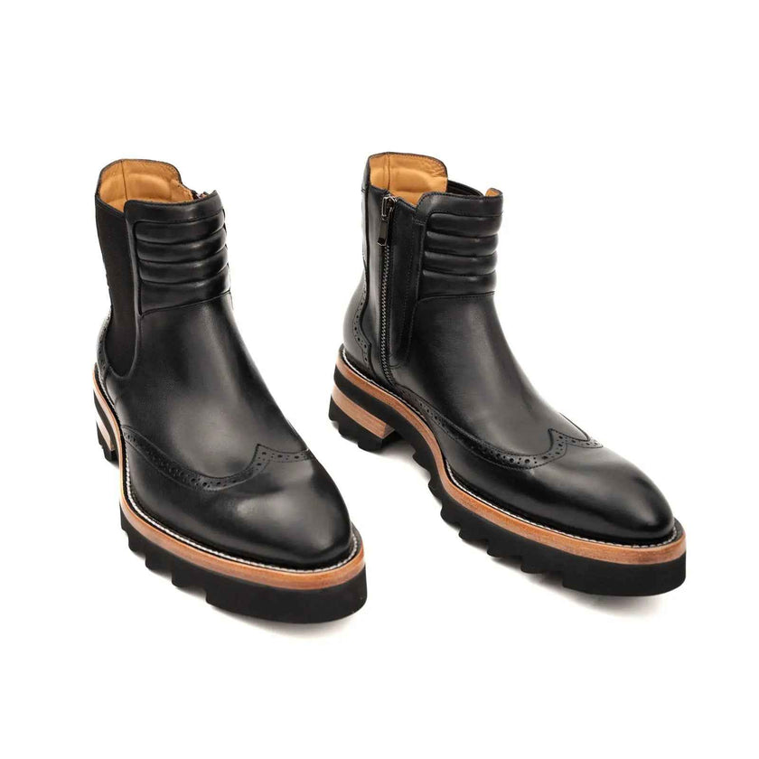 Black Brogue Platform Chelsea Boot