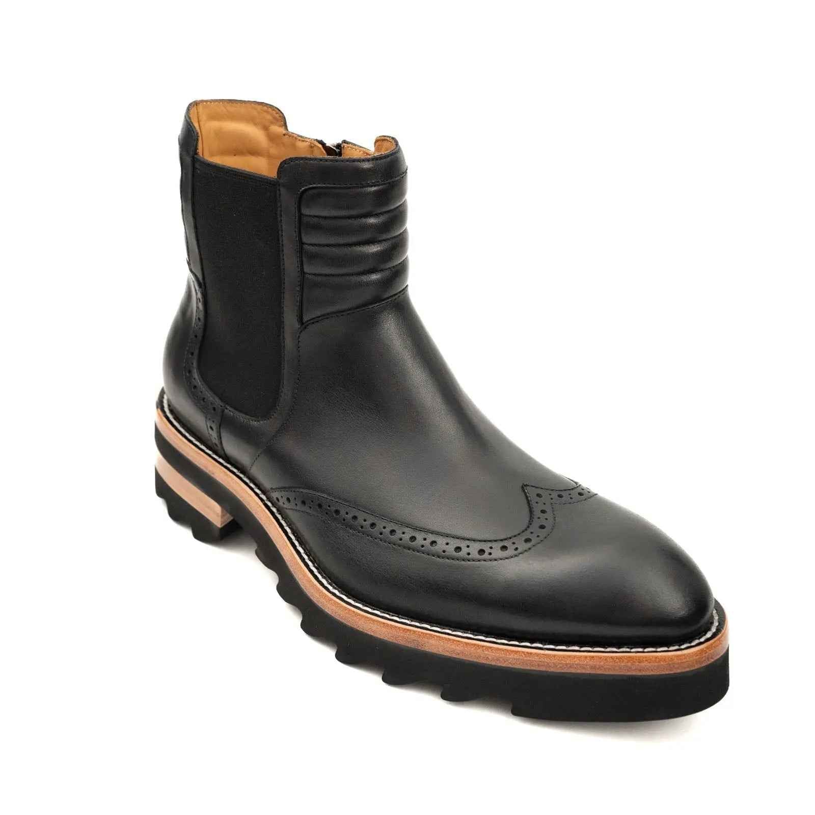 Black Brogue Platform Chelsea Boot
