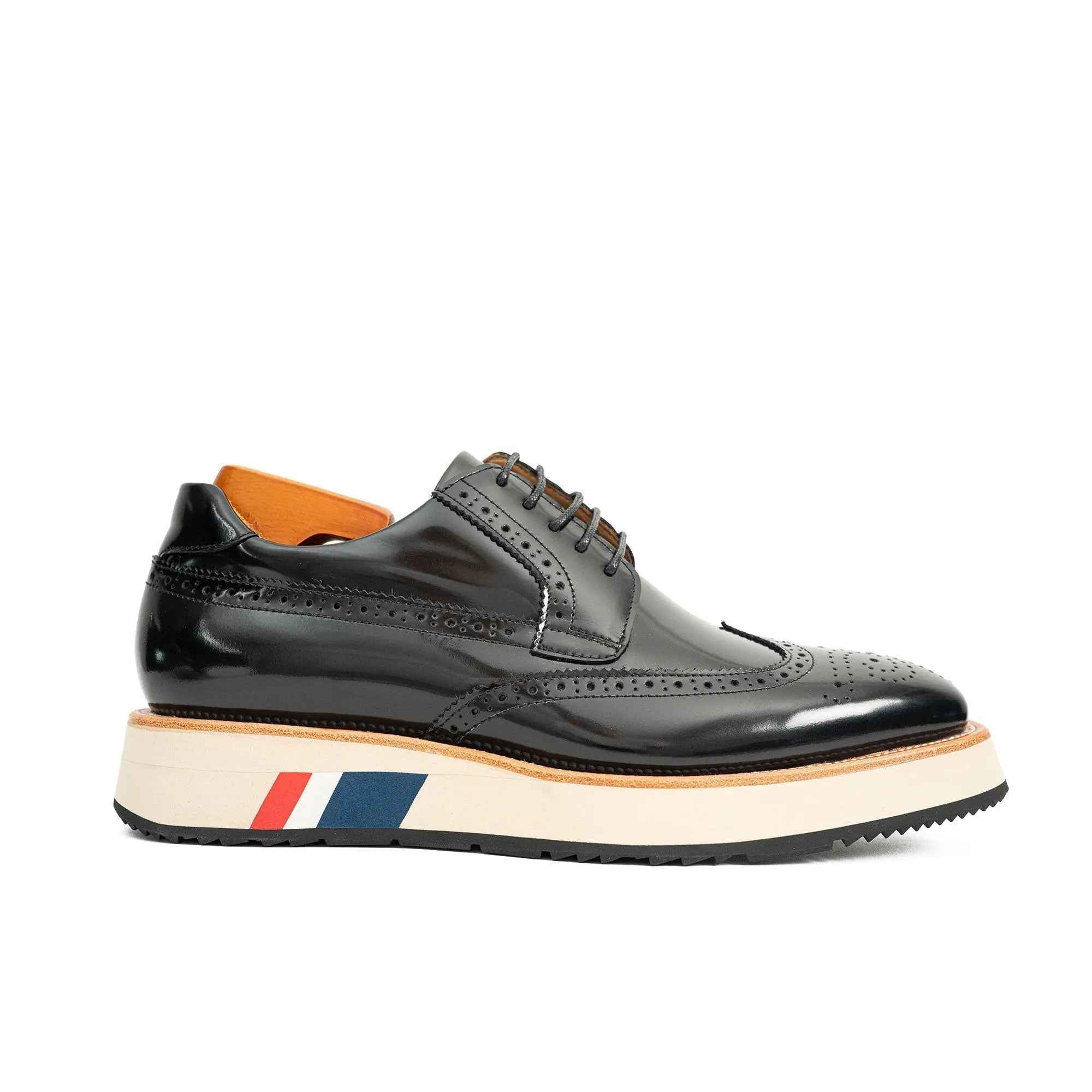 Black Brogues with Colorful Striped Sole