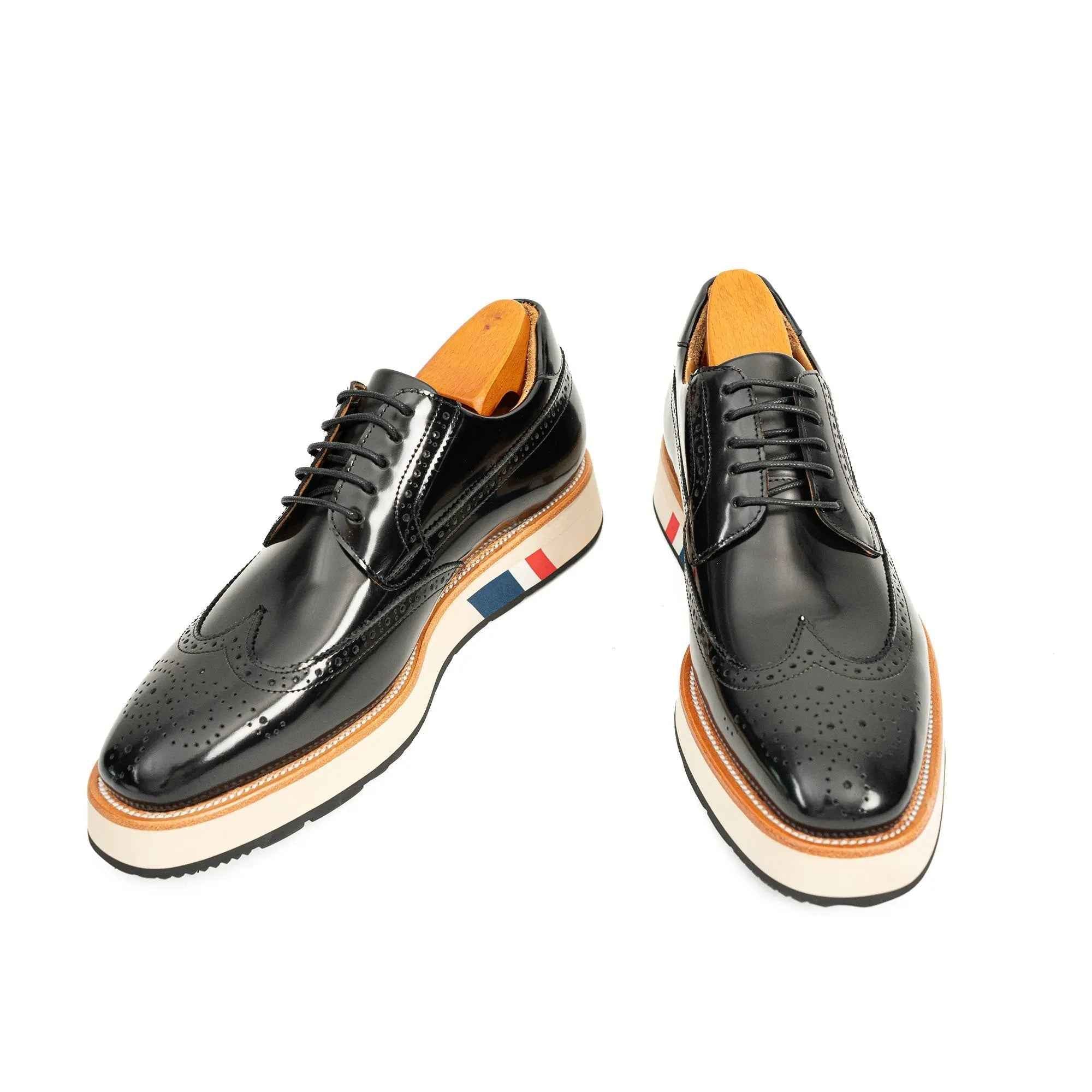 Black Brogues with Colorful Striped Sole