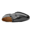 Black Double Monk Strap Leather Shoes