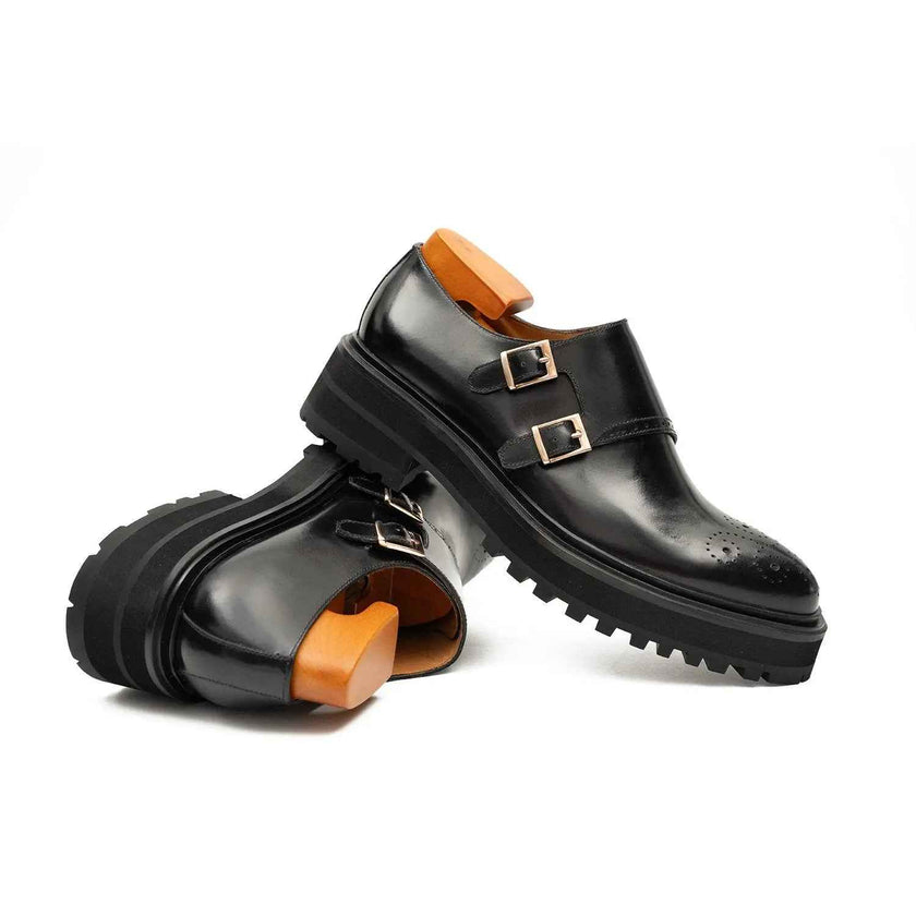 Black Dual-Buckle Chunky Sole Brogues