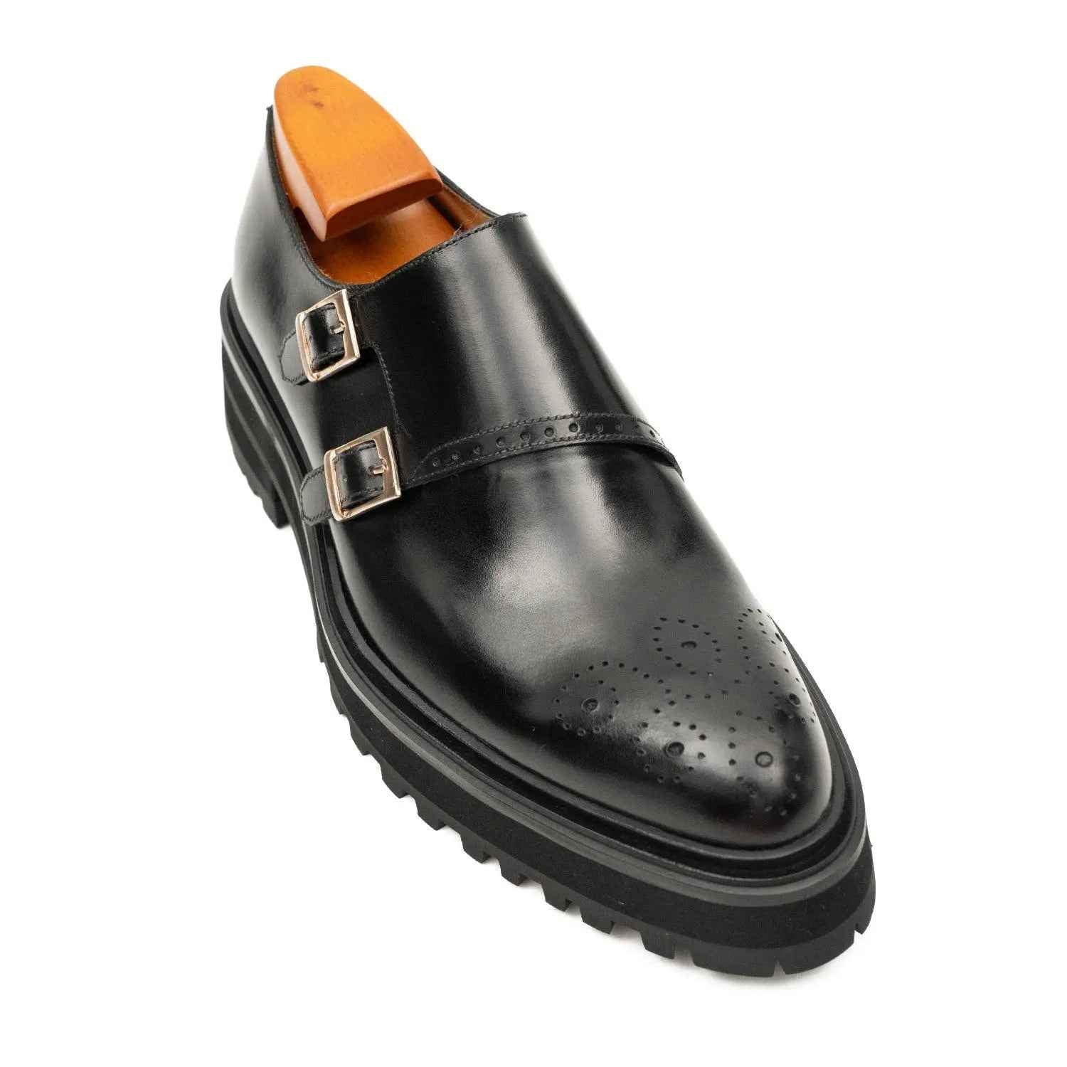 Black Dual-Buckle Chunky Sole Brogues