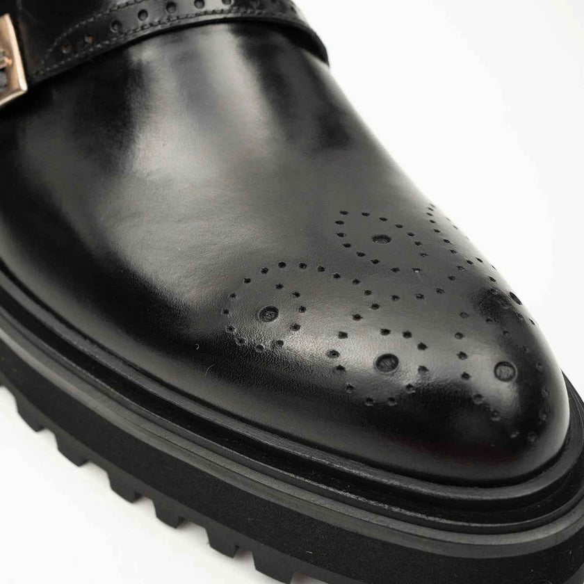 Black Dual-Buckle Chunky Sole Brogues