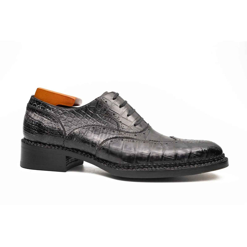 Black Grey Crocodile Oxford Shoes Goodyear Norwegian 8017