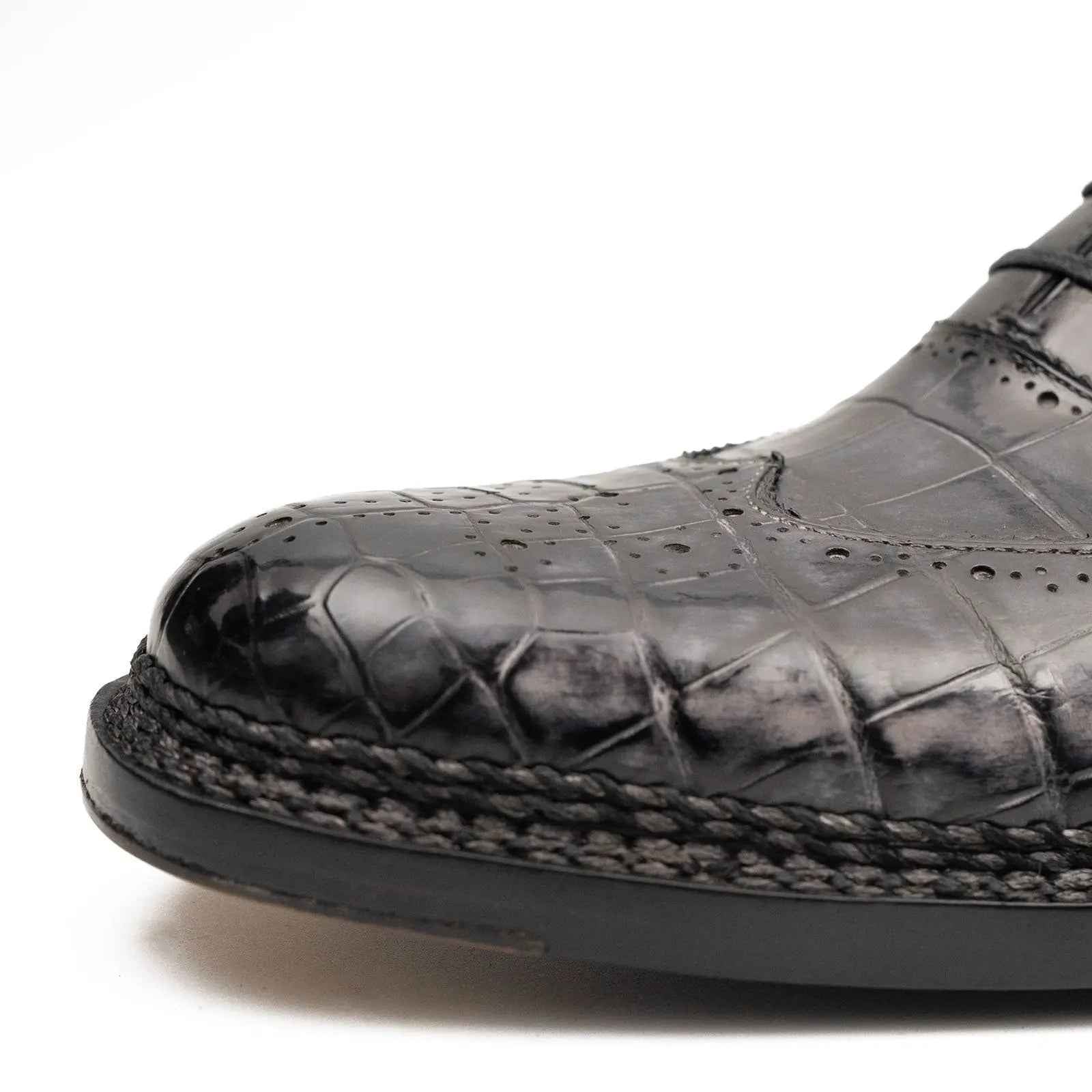 Black Grey Crocodile Oxford Shoes Goodyear Norwegian 8017