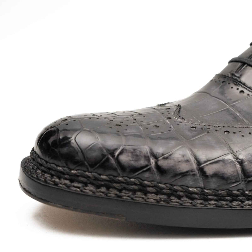 Black Grey Crocodile Oxford Shoes Goodyear Norwegian 8017