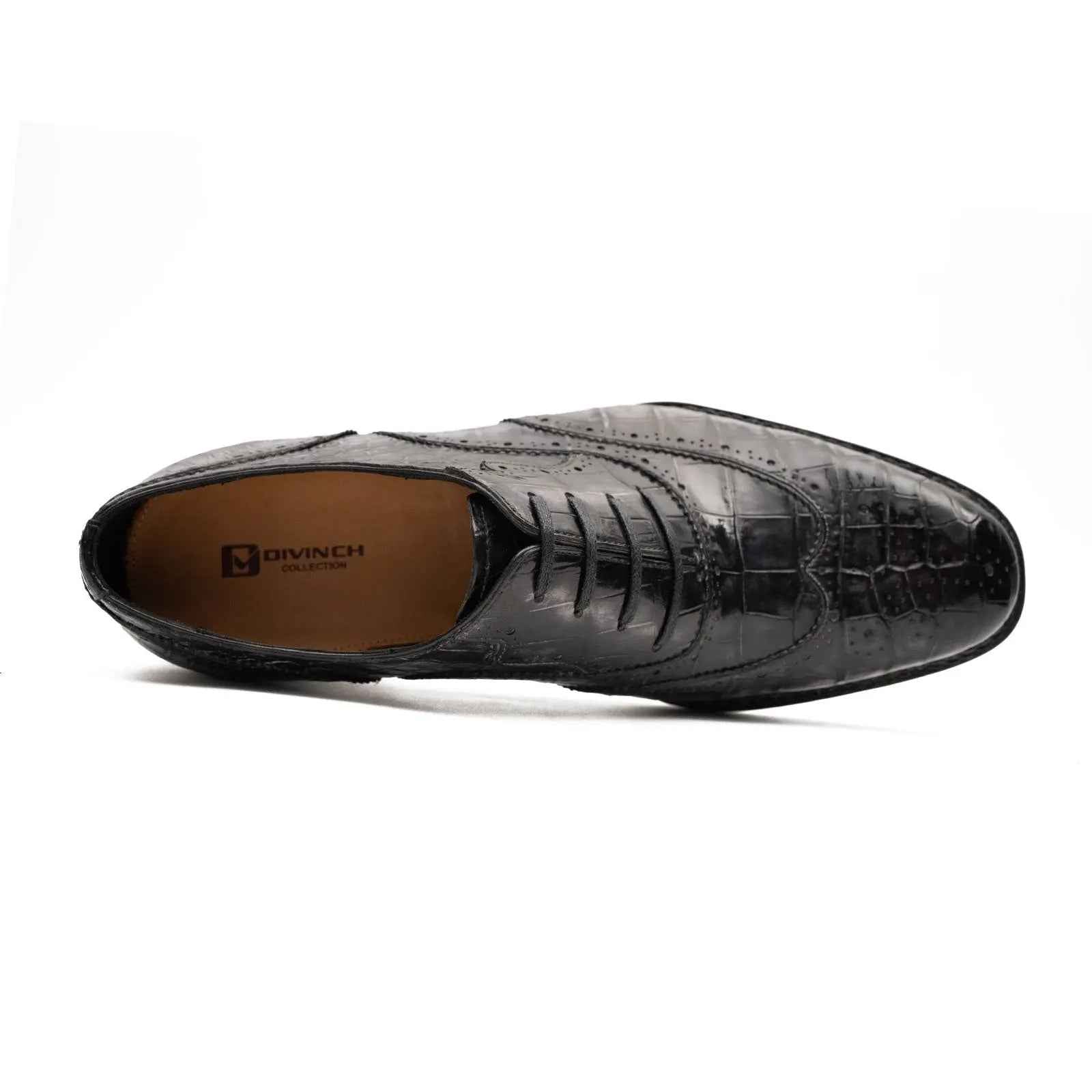 Black Grey Crocodile Oxford Shoes Goodyear Norwegian 8017