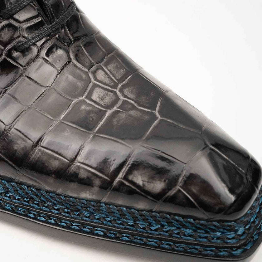 Black Grey Crocodile Oxford Shoes Goodyear Norwegian 8018