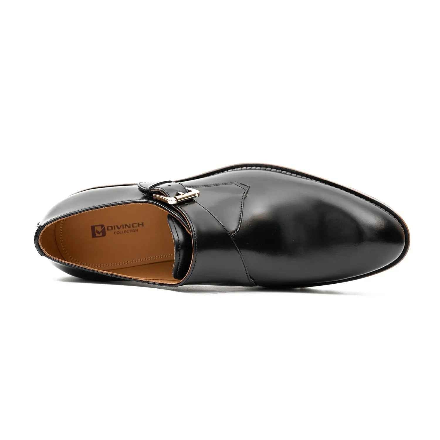 Black Leather Monk Strap Shoes with Chunky Soles