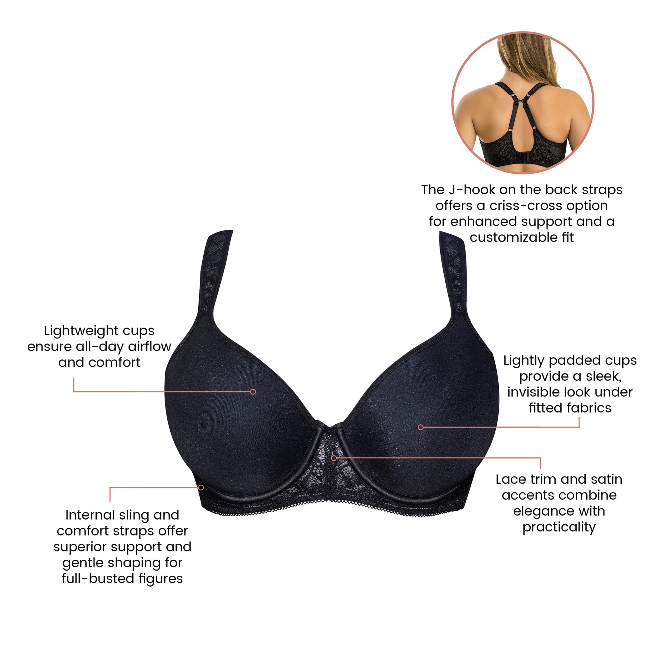 Bliss Full Bust Padded T-Shirt Bra - Black